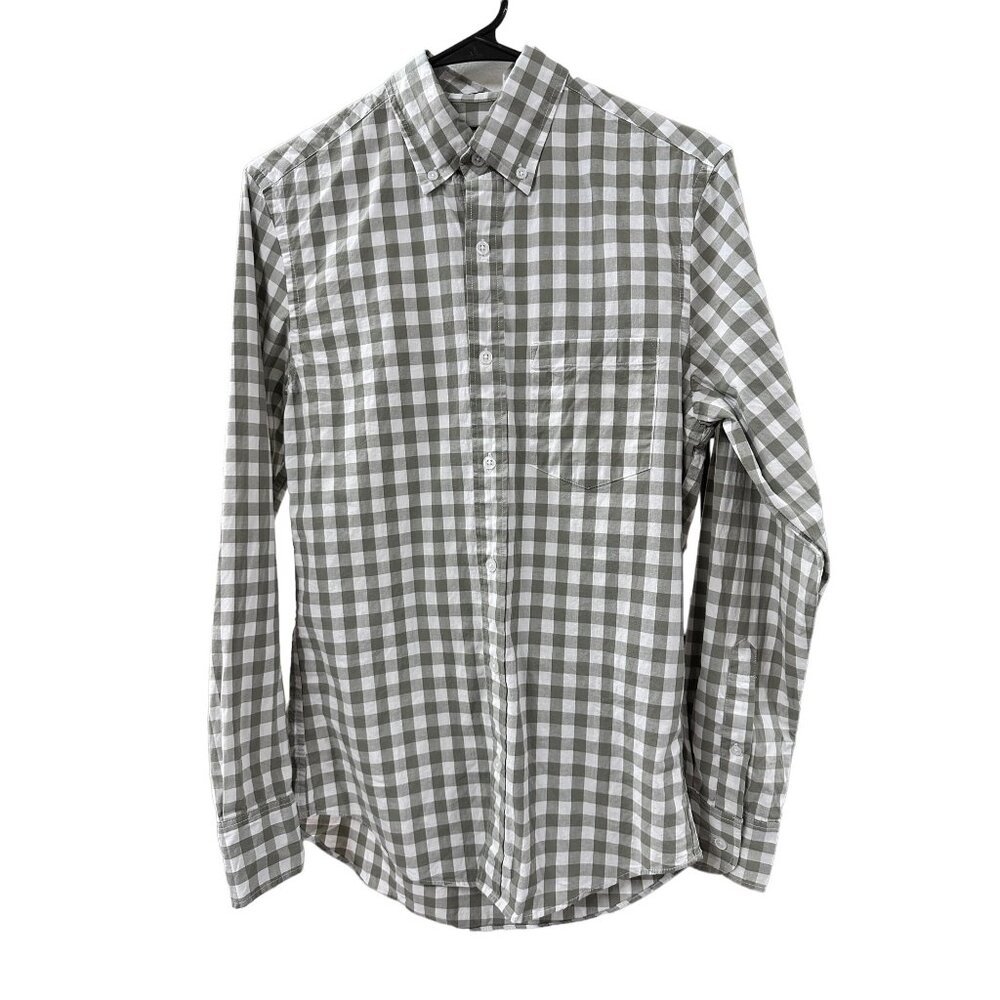 🍒 2/$20 🍒Olive Green and White Checked Long Sleeve JCrew Button Up Shirt sz XS